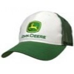 JOHN DEERE WHITE CAP WITH GREEN PEAK AND GREEN MESH AT BACK MEN