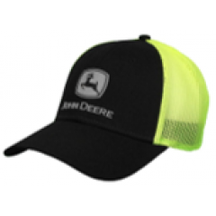 John Deere Black Cap Grey Logo Neon Yellow Mesh at Back